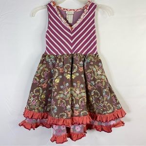 Matilda Jane Secret Fields Yuletide Flowers Tiered Dress Striped Floral Size 6